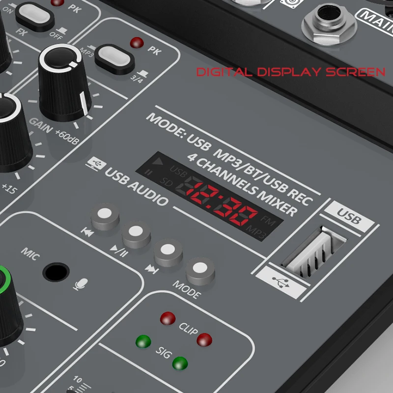 Audio Mixer 4 channel Dj Mixing Console Bluetooth 48V Phantom Power Monitor Karaoke Systeem Usb