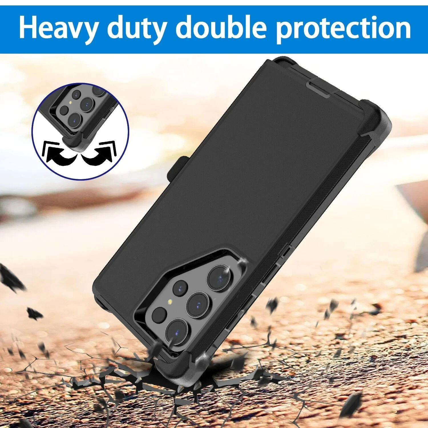 Heavy-Duty Shockproof Armor Phone Case with Belt Clip, 3-in-1 Design