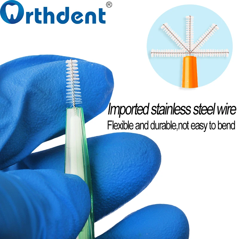 10 개/가방 치간 브러쉬 치과 휴대용 치아 사이 브러쉬 0.6-1.0mm 교정기 청소 치과 의사 구강 위생 관리 도구