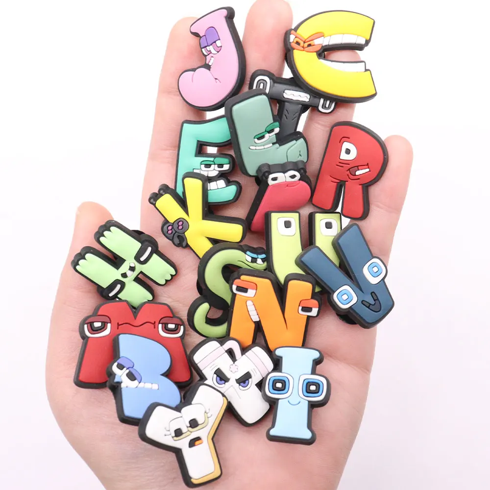 1-26Pcs Adorable English Letters Kids Name Croc Charm Alphabet Eyes Shoe  Button Decoration Fit Jibz