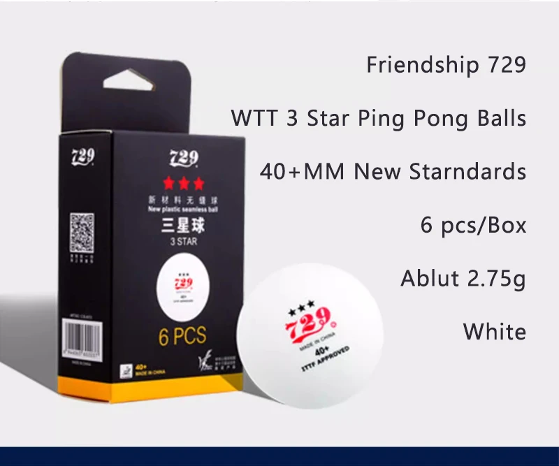 Description Picture 4 of itemSeamless Table Tennis Balls, Friendship 3-Star, 40 + ABS Plastic, ITTF Approved, Ping Pong Balls for National Games, 729
