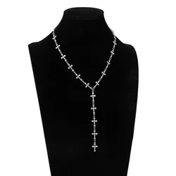 Silver Y - Shaped Cross Tassel Necklace - Unisex Fashion Statement Jewelry (Silver)