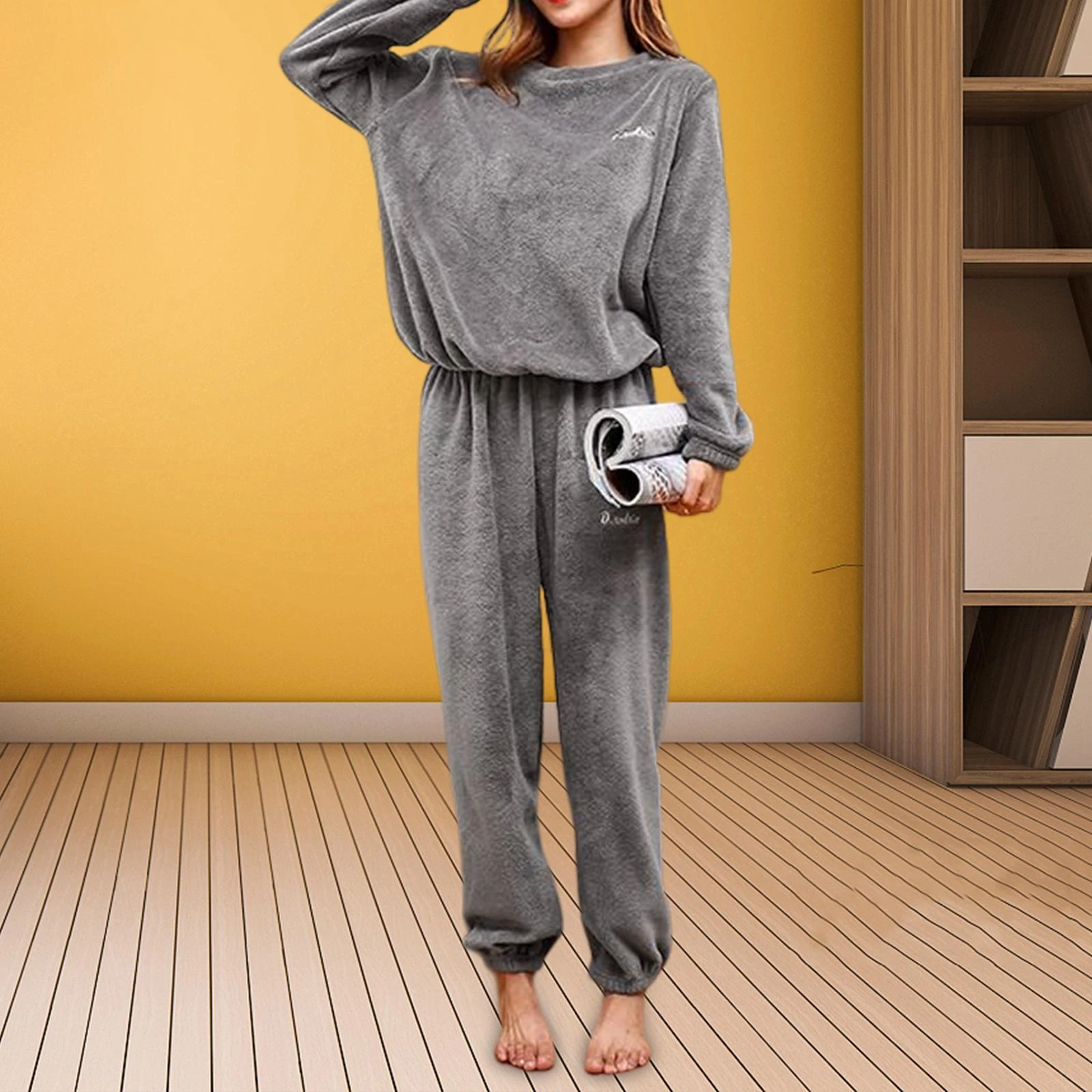 Conjuntos de pijama para dormir, ropa de noche de invierno con cuello redondo, ropa por casa| | - AliExpress
