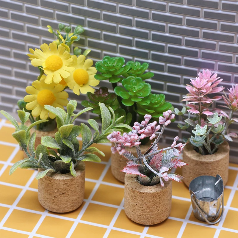 รูปสินค้า 1:12 ตุ๊กตาจําลองดอกไม้กระถางตุ๊กตาบ้าน Miniature พืชสีเขียวตกแต่งสวน Micro Landscape เครื่องประดับ