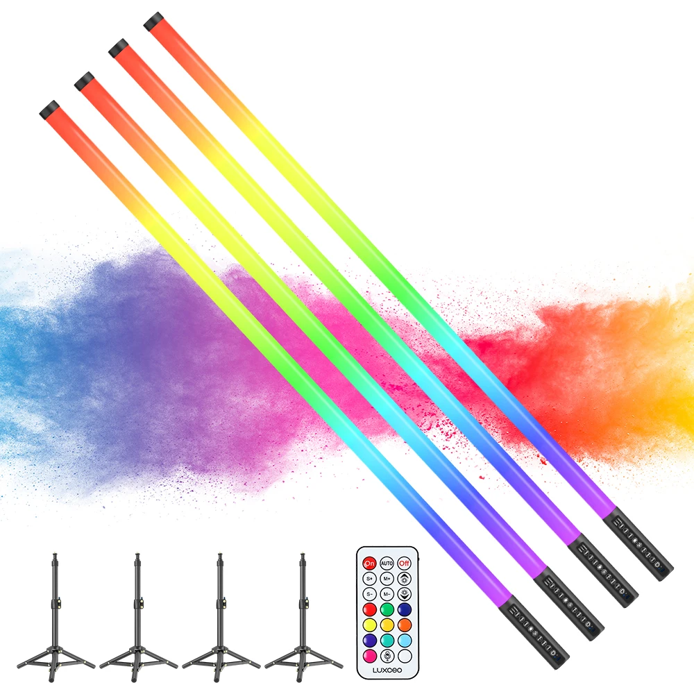 LUXCEO 120cm 4개 세트 5W LED 무드 조명 리모컨 포함, RGB 색상 변경 기능, 바, 무대, 파티, 크리스마스 장.