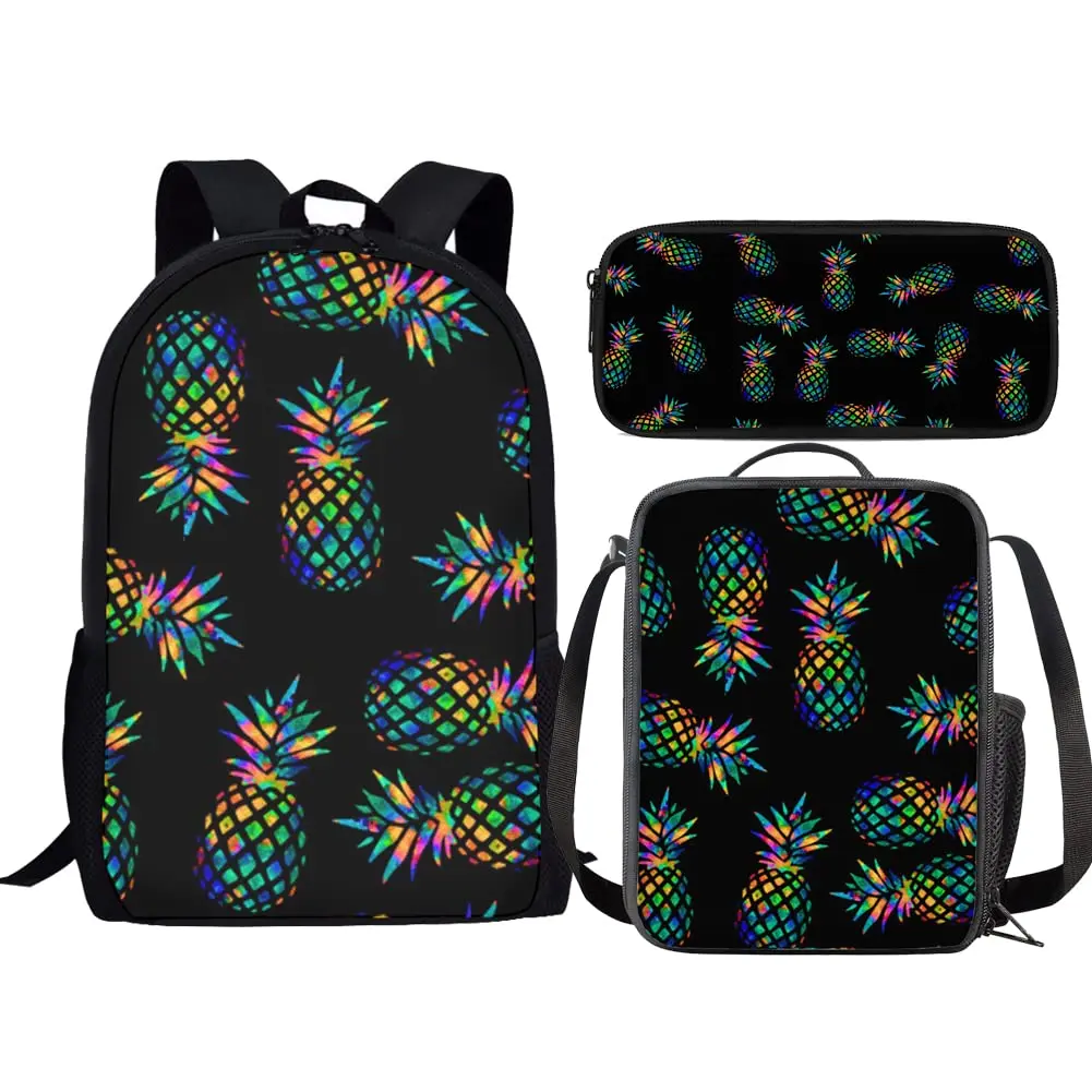 Pineapple 3D Printing Laptop Bag Student Textbook Large Capacity Backpack Messenger Bag With Zipper Casual Travel Pencil Case