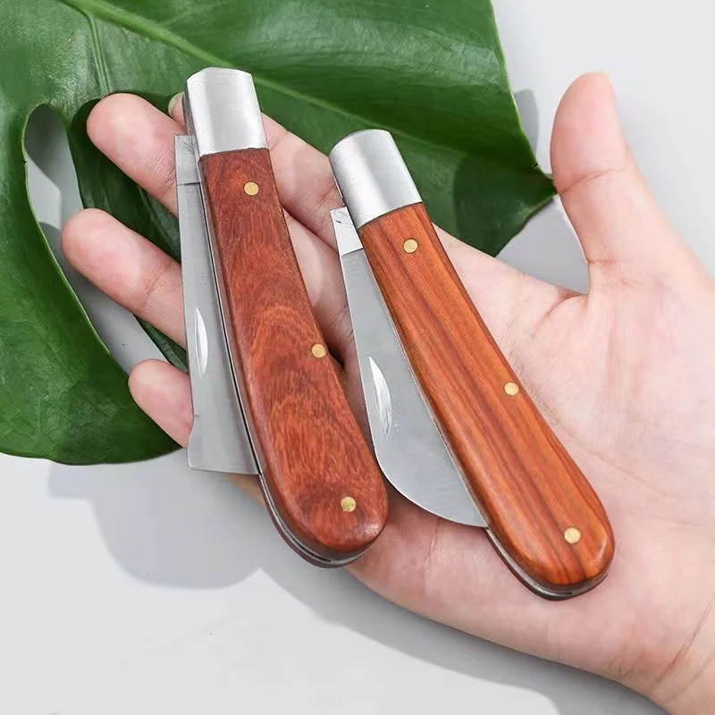 Folding Grafting Knife Grafting Tools Grafting Pruning Knife Professional Garden fruit tree Grafting Cutter Wooden Handle Knife 6