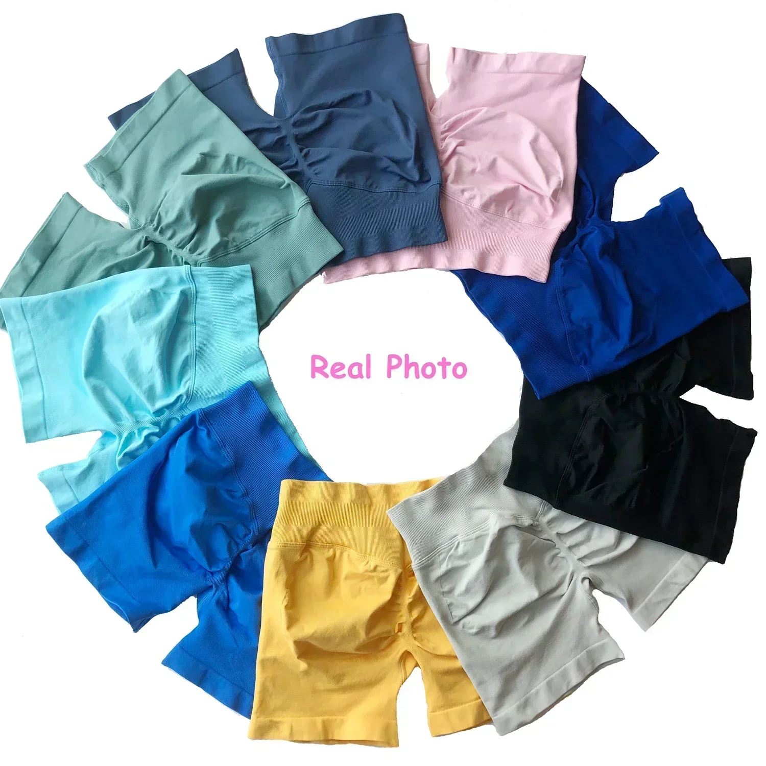 Yoga Shorts 4.5" Low Ribbed Band Seamless Flex Scrunch Bum Workout Gym Booty Running