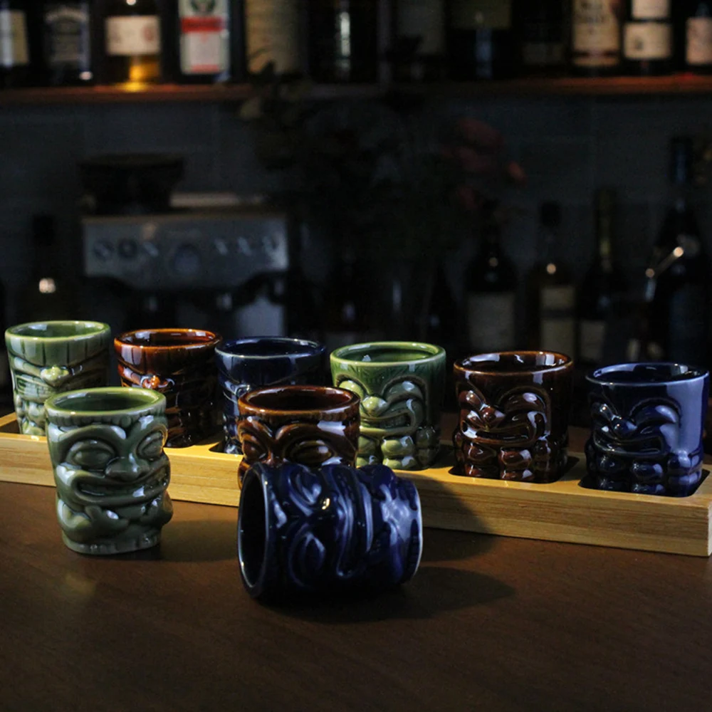 50-60ml Mini Ceramic Tiki Cocktail Bar Accessories Tiki Mug Shot Glass Wine Set Home Bar Liquor Cups Shot Glasses For Vodka