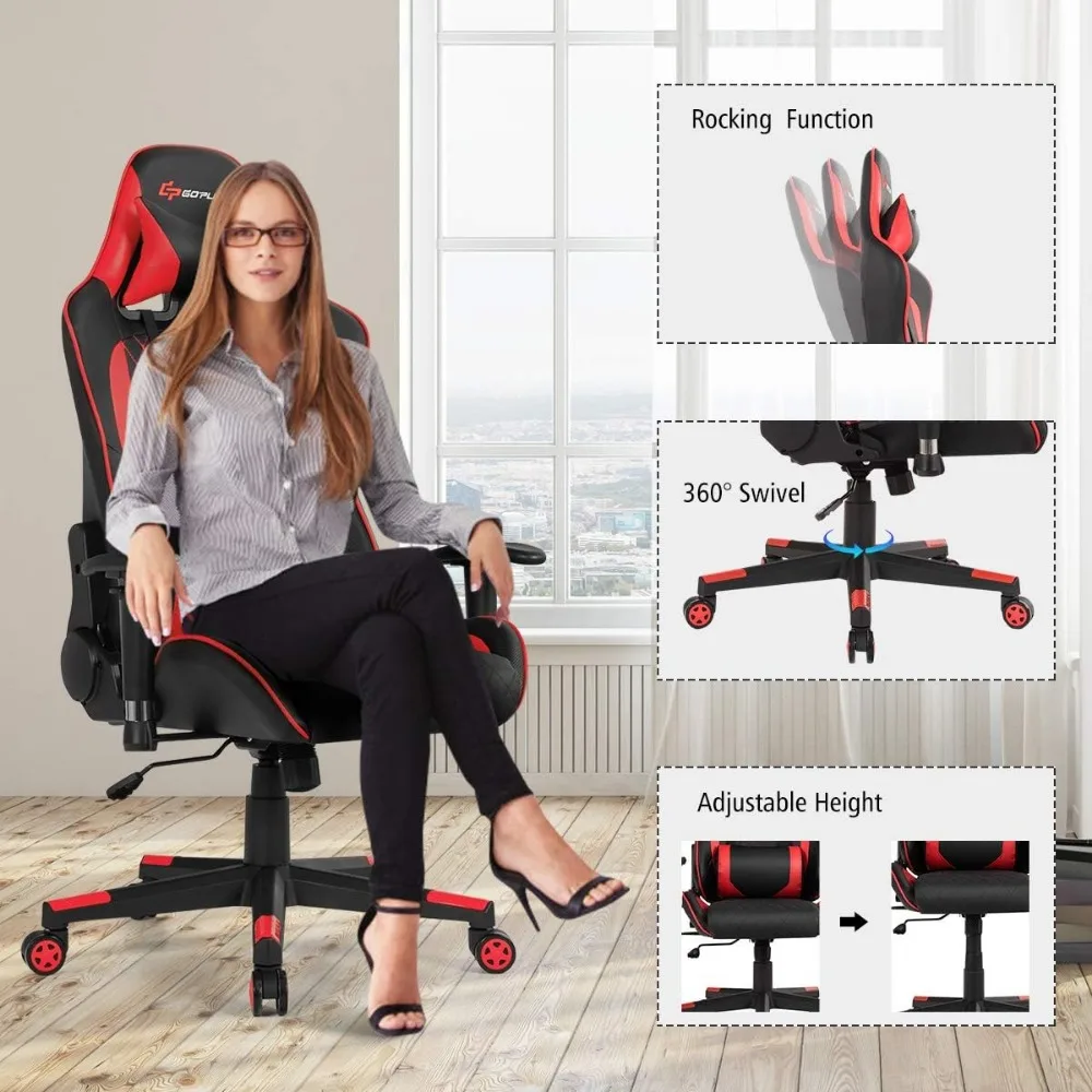 Goplus Massage Gaming Chair, Reclining Backrest Handrails and Seat Height Adjustment Racing Computer Office Chair, Ergonomic images - 6