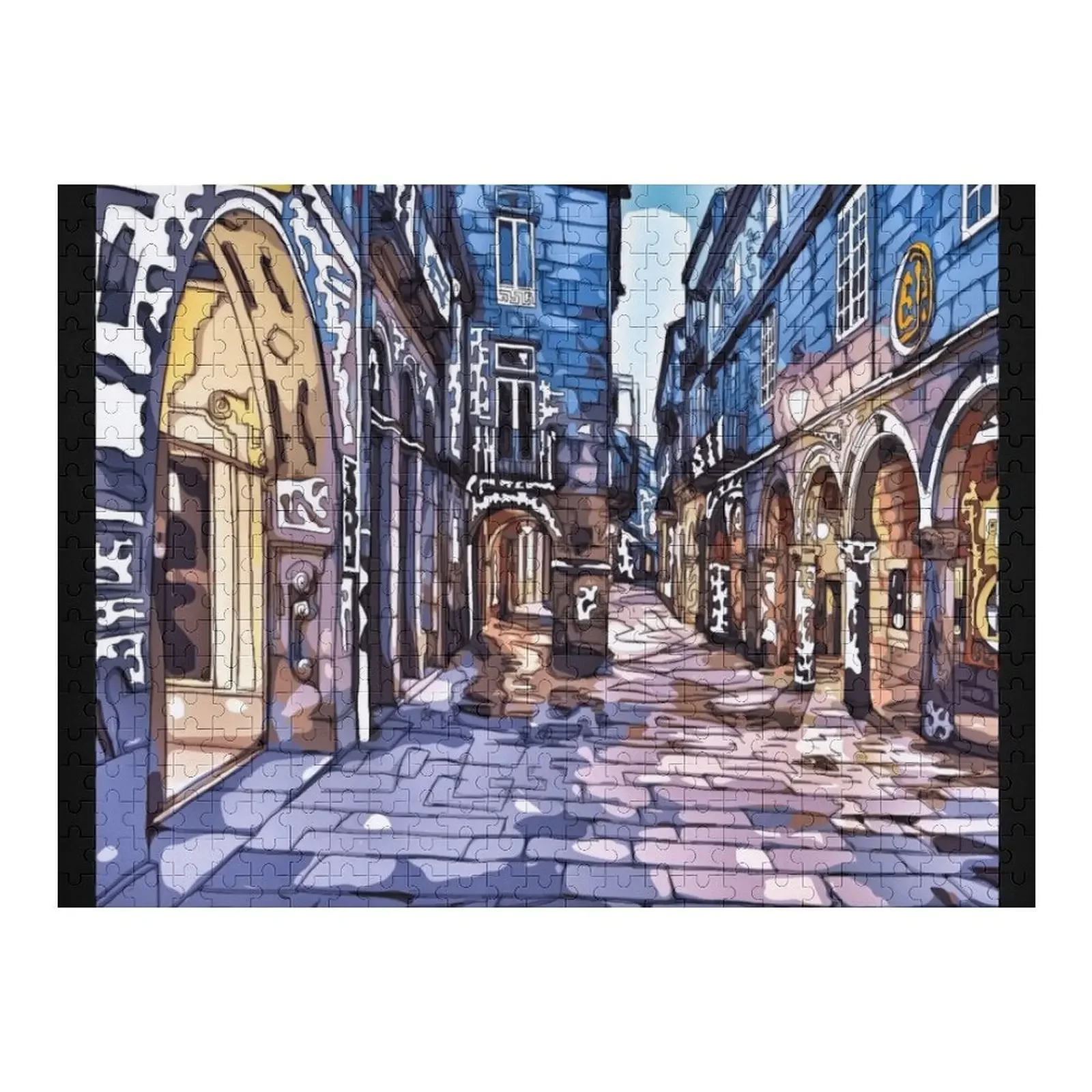Santiago de Compostela, Vilar Street, illustrations from Galicia Jigsaw Puzzle Custom Name Wood Toddler Toys Puzzle harry potter a magical year the illustrations of jim kay