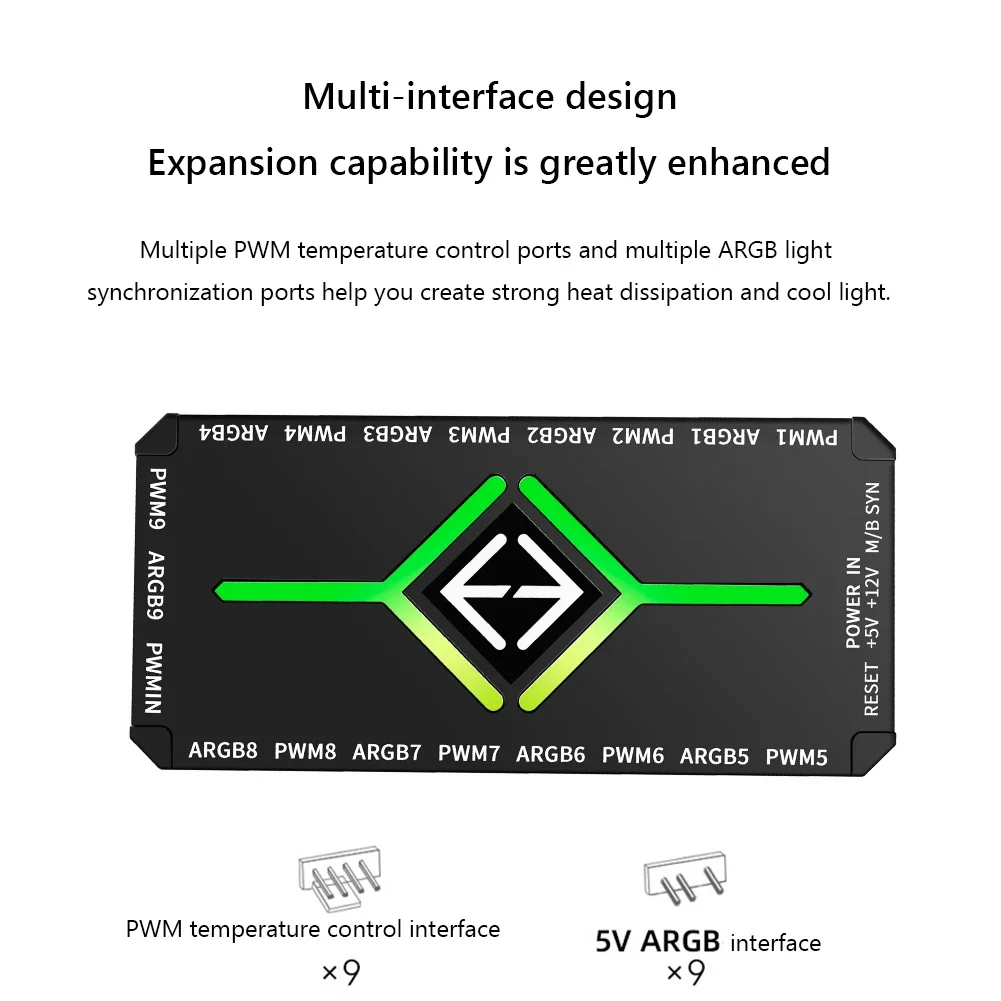 ARGB PWM Fan Hub Adapter With ARGB Controller 1To9 Port thumbnail 11