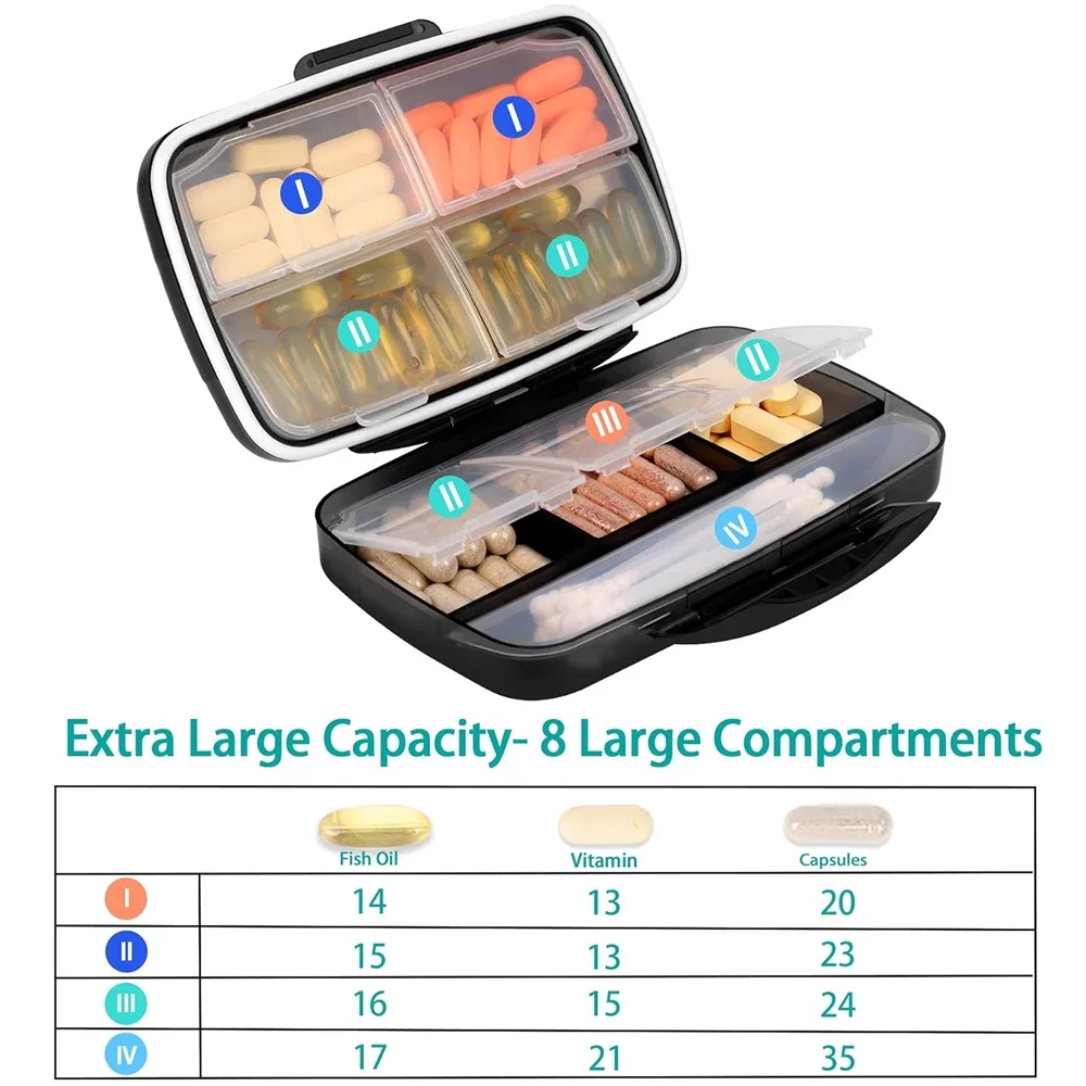 Travel Pill Organizer with 8 Spacious Compartments - Portable Medicine Storage Box