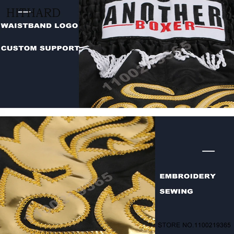 Muay Thai Shorts with Tassels Boxing Shorts Womens Men Child Embroidery Satin Kickboxing Cage Fighting Shorts Grappling Pants