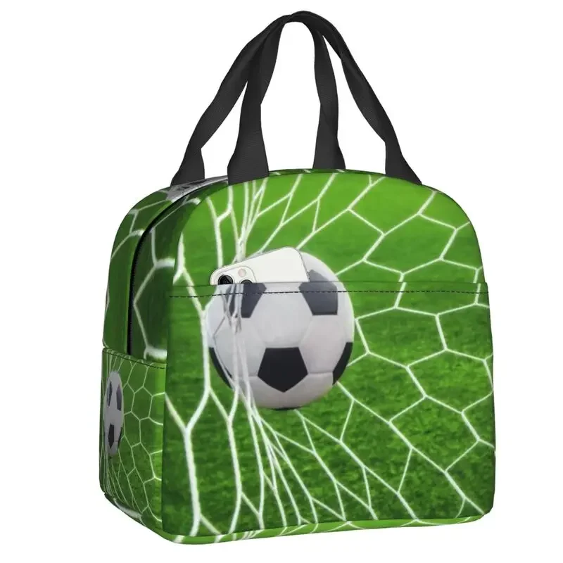 

Soccer Goal Thermal Insulated Lunch Bag Women Sport Portable Lunch Tote for Work School Travel Storage Food Box