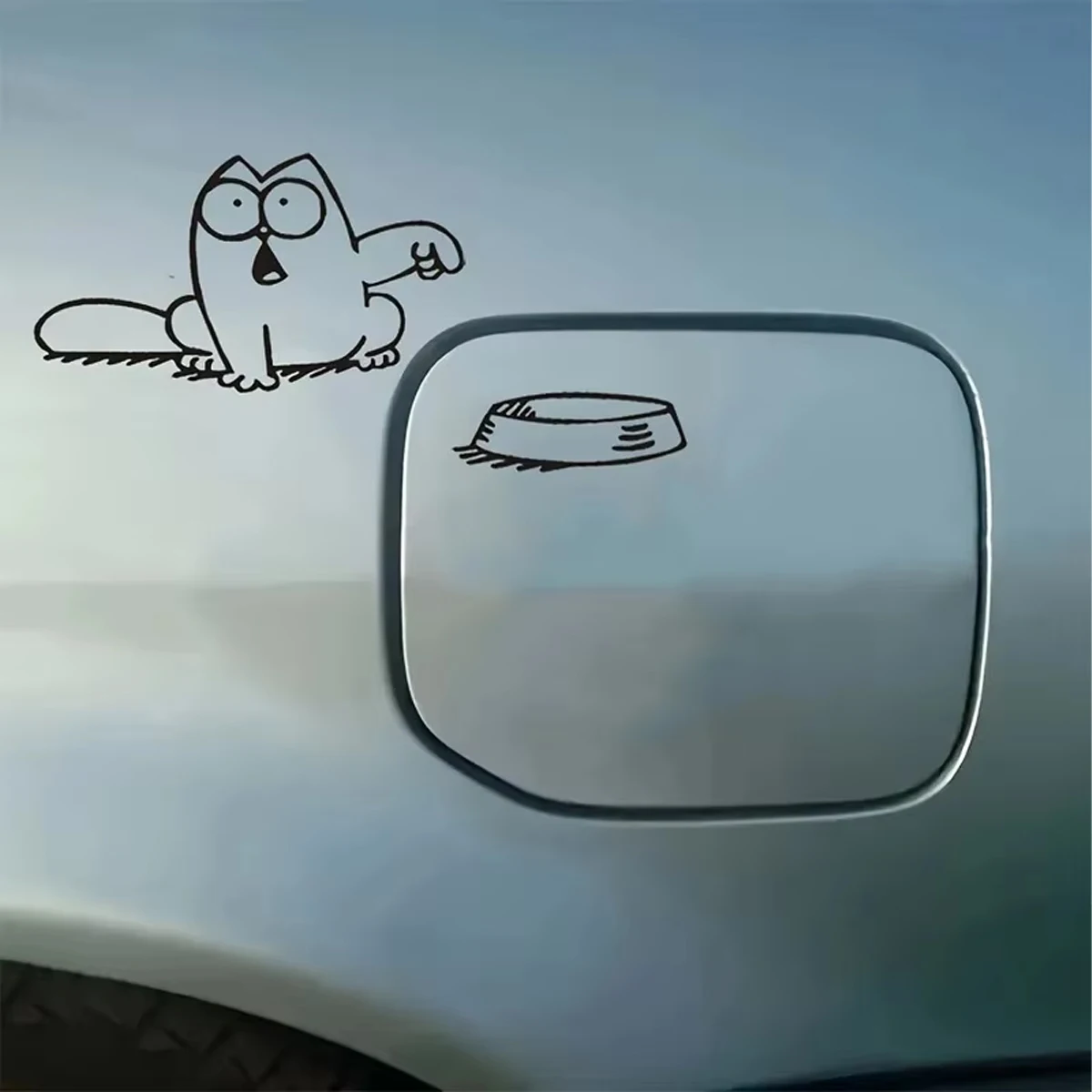 Whimsical Squirrel Fuel Tank Cap Car Sticker - Creative Line Art Vehicle Decal