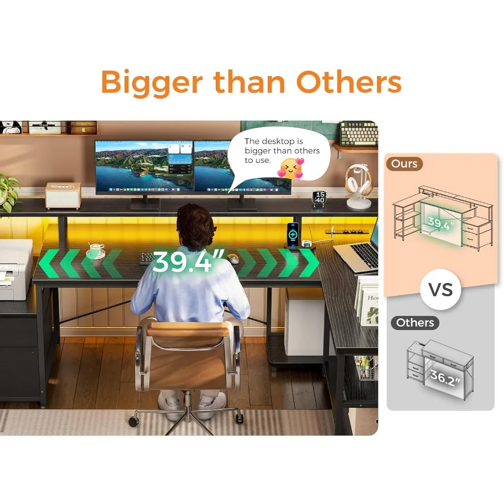 "66-inch reversible l-shaped desk with file storage and built-in power outlet"