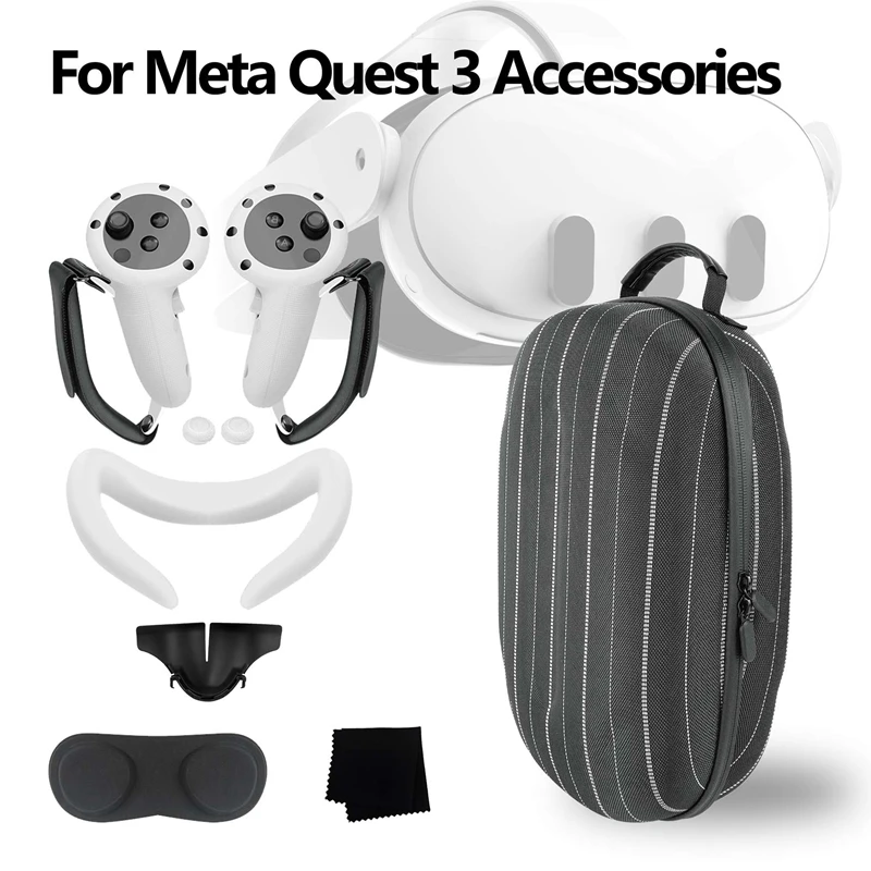 

Carrying Case +Face Cover + Hand Cover+ Blackout Nose For Meta Quest 3 Controller Carrying Case VR Replacement Parts Accessories