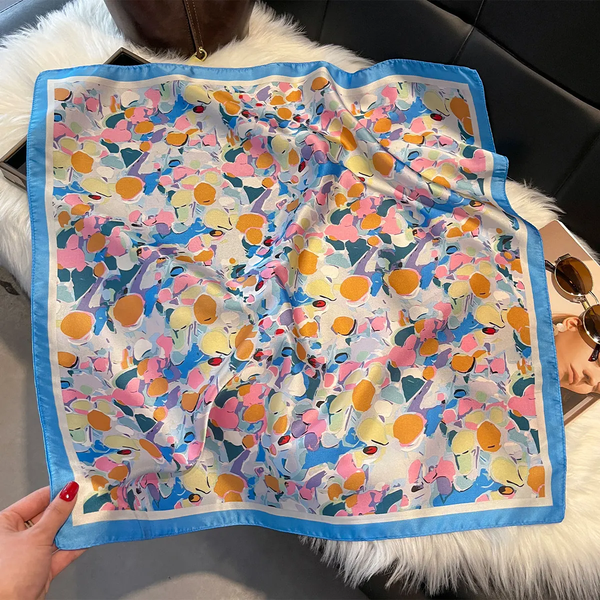 New Luxury Fashion Print 70*70cm Silk Square Scarf Women Soft Satin Hairband Neckerchief Tie Female Headband Foulard Bag Ribbon