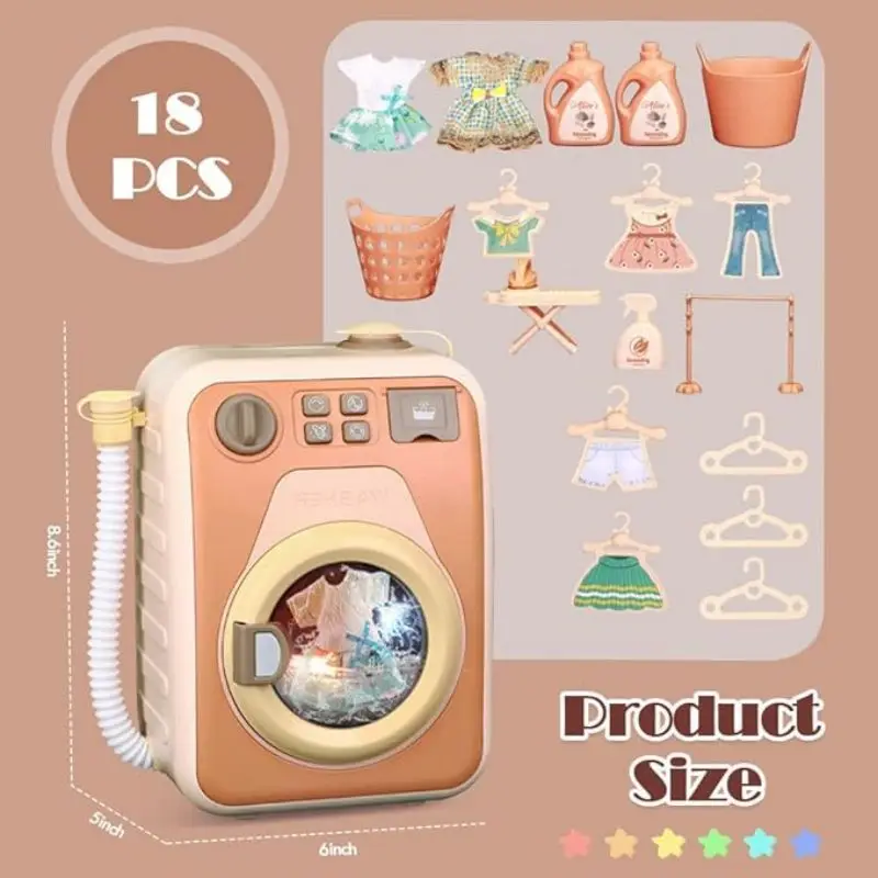 Washing Machine Toy for Kids,Play Washer and Dryer Set with Lights and Music，Pretend Play Household Toy for Kids，Mini Washing Ma