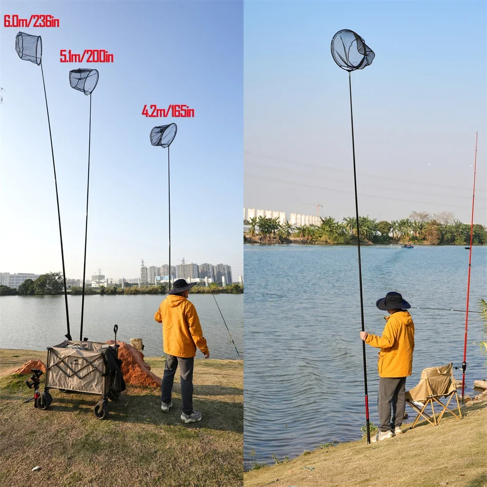 MBLN Brand,6m/236in Telescopic Rock Fishing Net, Foldable to 58cm, Multi-Layer Carbon Fiber, Corrosion-Resistant, Lightweight 5