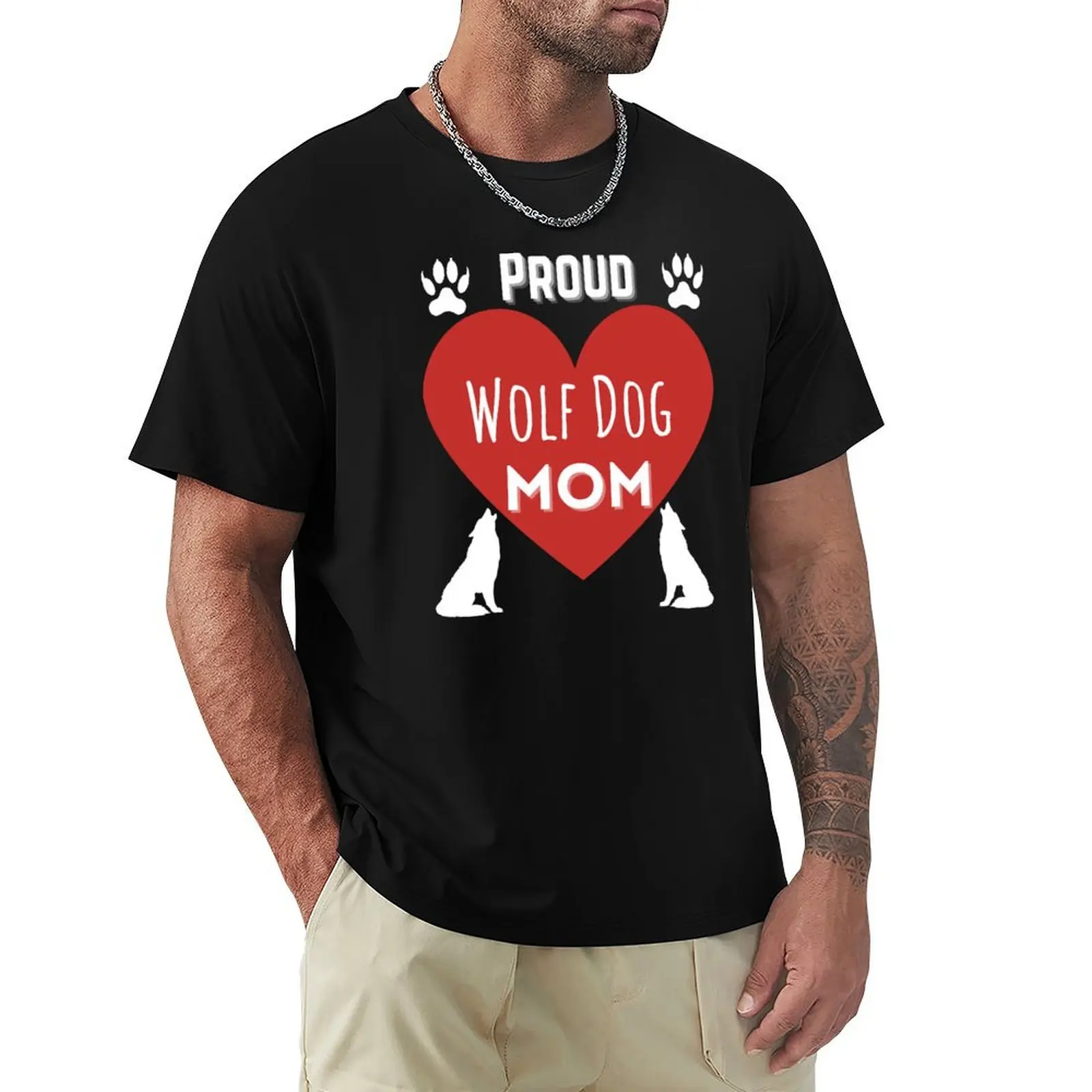 

Proud Wolf Dog Mom White Twin Wolves T-Shirt Short sleeve tee heavyweights mens t shirts casual stylish