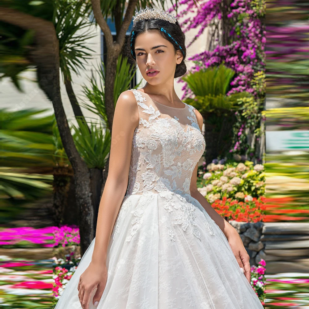 Ivory Women A-line Bridal Gowns Elegant Sleeveless Lace Applique Wedding Dresses Formal Party Exquisite Design Vestidos De Novia 3