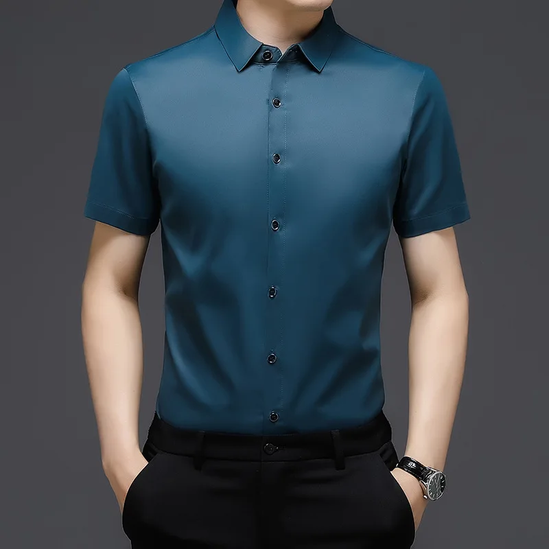 Made Shirts for Men Casual Fashion Slim Fit Solid Color Business Shirts Short Sleeves Summer Tops Men Clothing Made
