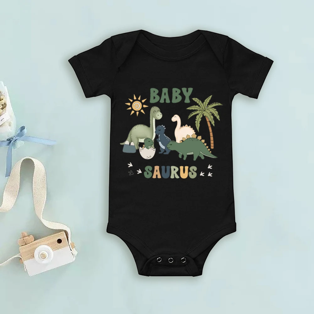 Cartoon Dinosaur Print Family Matching Outfits Tops Boy Birthday Party Family Look T-shirt Dad Mom Bro Sis Tee Shirt Baby Romper 6