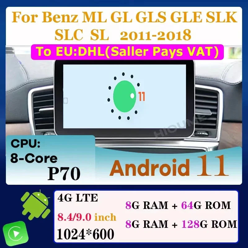 

Android 11 8+128G Car Radio Multimedia Player for Mercedes Benz ML-Class GLS GLE SLK SLC SL ML W166 GL X166 Class Carplay