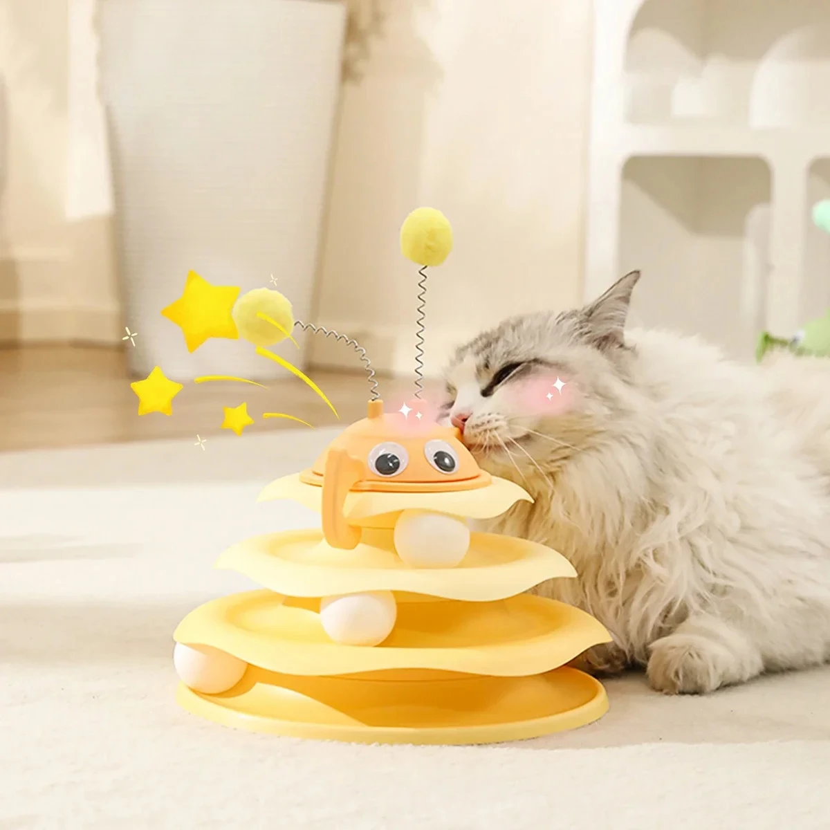 Plastic Cat Toy Turntable Top Swinging Ball Three Layer Track Cat Swinging Teasing Toy Pet Playtime Detachable
