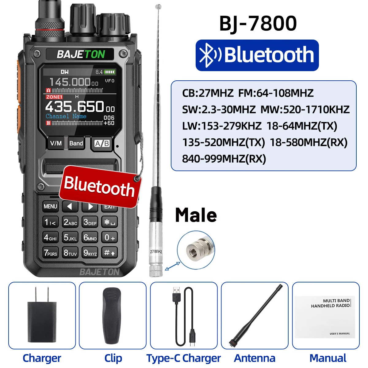 BAJETON BJ-7800無線機 NOAA SW MW LW AM SSB CB 10W受信 ワイヤレス