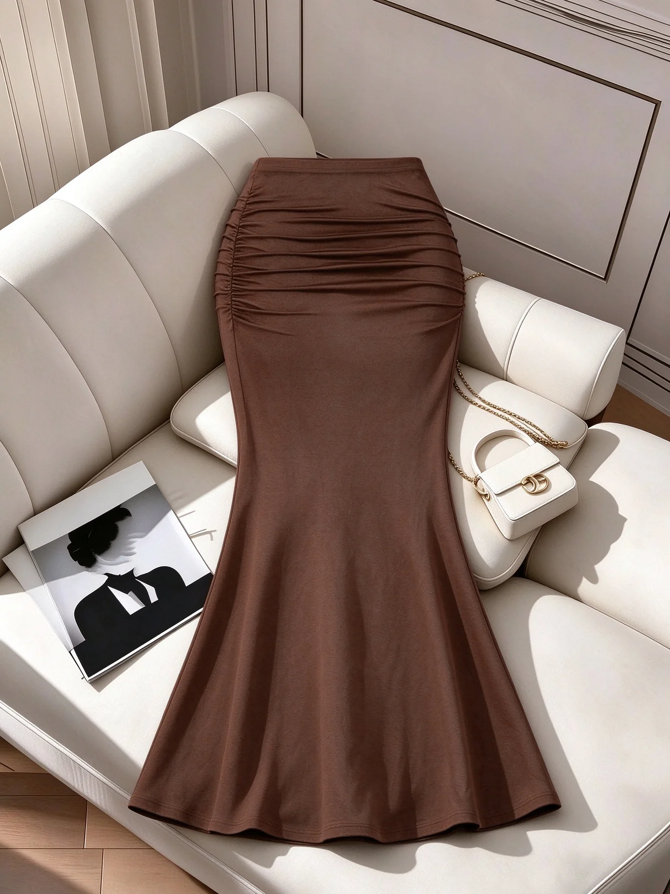 omen Elastic Waist Waist Ruched Bodycon Fishtail Maxi Skirt Slim Fit Y2K Sexy Christmas Holiday Party Elegant Long Skirt