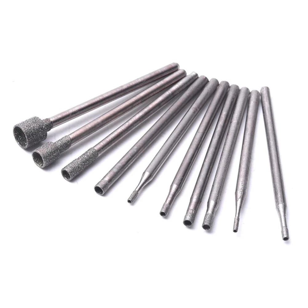 

10Pcs Set 0.8-5mm 2.35mm Shank Diamond Burr Core Bits Grinding Head Rotary Tools For Grinding / Engraving / Hollowing Tool