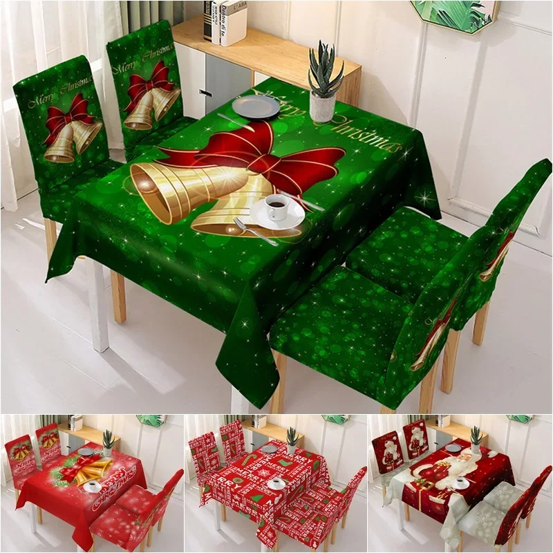 

Christmas Print Tablecloth Elastic Kitchen Table Cover Xmas Gift Dining Chair Covers Stretch Washable Chair Slipcovers Xmas Deco