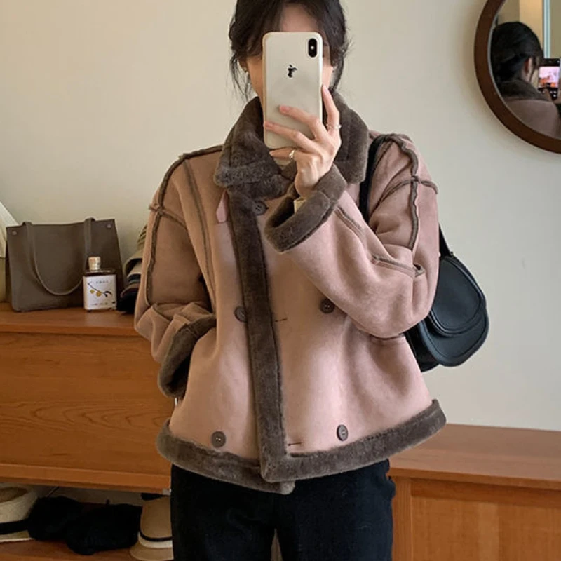 2023 Autumn and Winter New Women Coat Plus Velvet Thickened Parka Fashion Outcoat Warm Lamb Wool Outwear  Loose Jacket