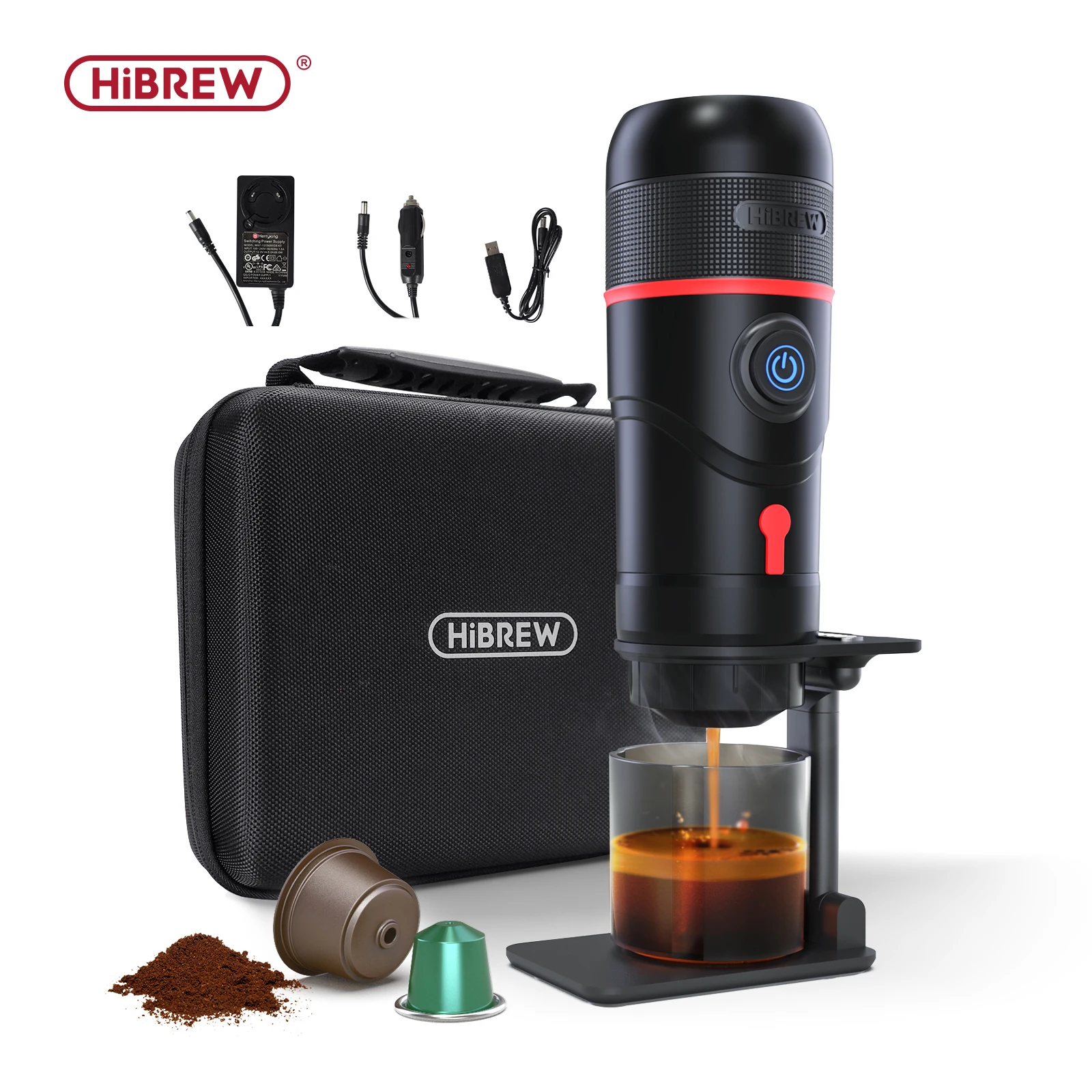 Coffee Maker HiBREW Portable DC12V Expresso Fit Nexpresso Dolce Pod Capsule Powder H4 For Car & Home