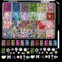 1Box Multi-Style Colorful Resin Bear Bow Flower Nail Charms Alloy Butterfly Cherry Simulated Pearl Nail Art Accessories for DIY 1