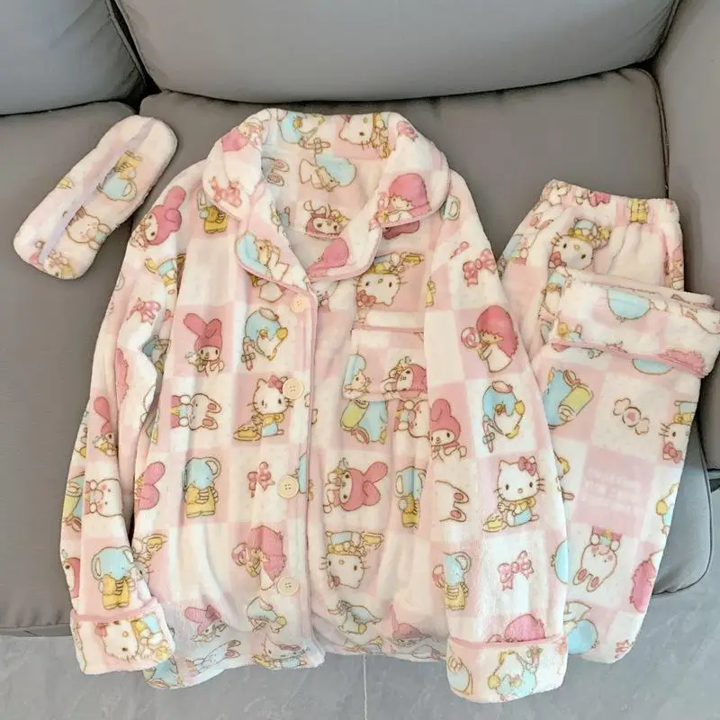 

Новый милый пижамный комплект Sanrio Hellokitty Mymelody Littletwinstars, милые зимние утепленные лацканы, коралловый бархат, аниме игрушки для девочек