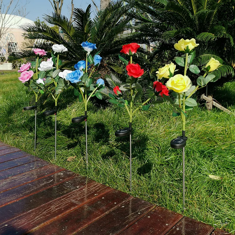 Solar Lights 5 Heads Outdoor Decorative Rose Flower Lawn Lamp for Garden