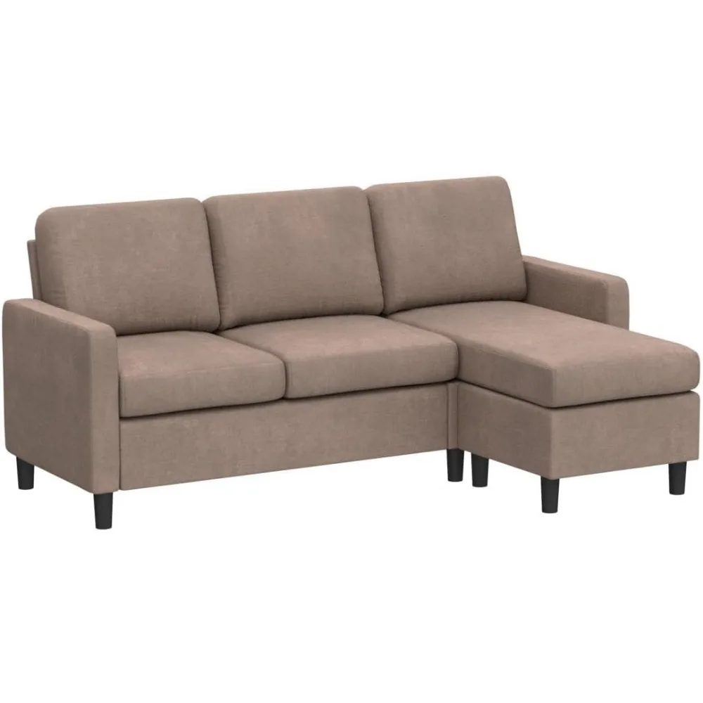 

Секционный диван-трансформер, L-образный диван из льняной ткани, Трехместный секционный диван с реверсивной гостиной, Коричневый диван