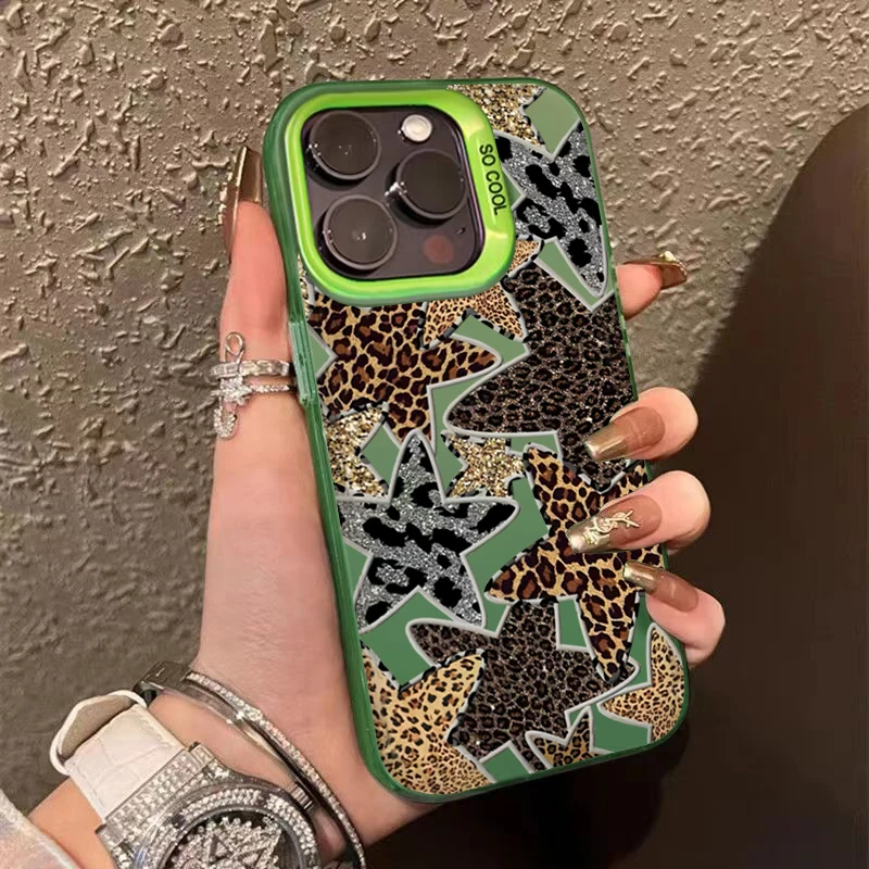 Cool Black Leopard Print Star Matte Phone Case