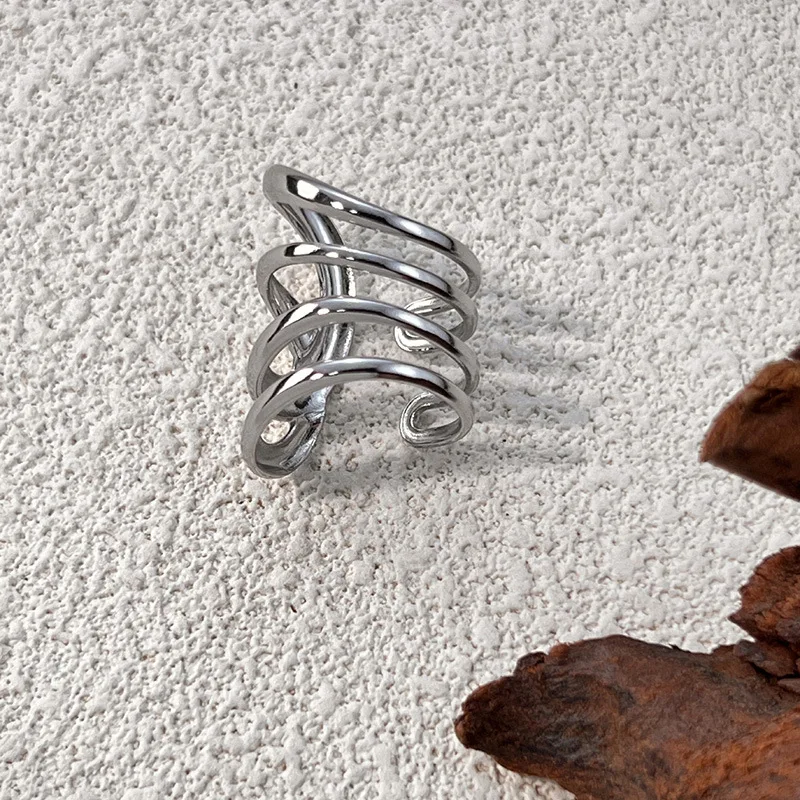 Chic Multilayer Twist Metal Linearity Geometric Rings for Women Men Stainless Steel Ripple Irregular Finger Ring Unisex Jewelry