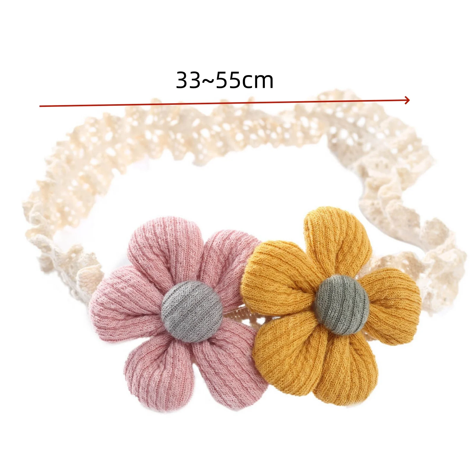 1PC Adorable Infant Headband: 0 - 6Y Double Knit Flower with Lace, Sweet Accessory for Baby Girls, Ideal for Parties & Outings