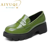 AIYUQI Loafers Shoes Women Genuine Leather Spring Platform Women Plus Size Shoes British Style Fashion Green School Shoes Women 1