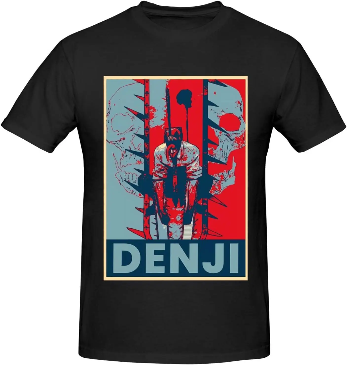 

Chainsaw Anime Man Shirt Men's Breathable Custom Cotton Short Sleeve Tshirt Fashion Casual Tops Tees Black