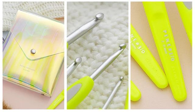 CLOVER 43-608 Soft Touch Handle Grip Crochet Hooks 10 Size 2.0-6.0mm Set  Clover Pen-E Japan, Neon Yellow - AliExpress