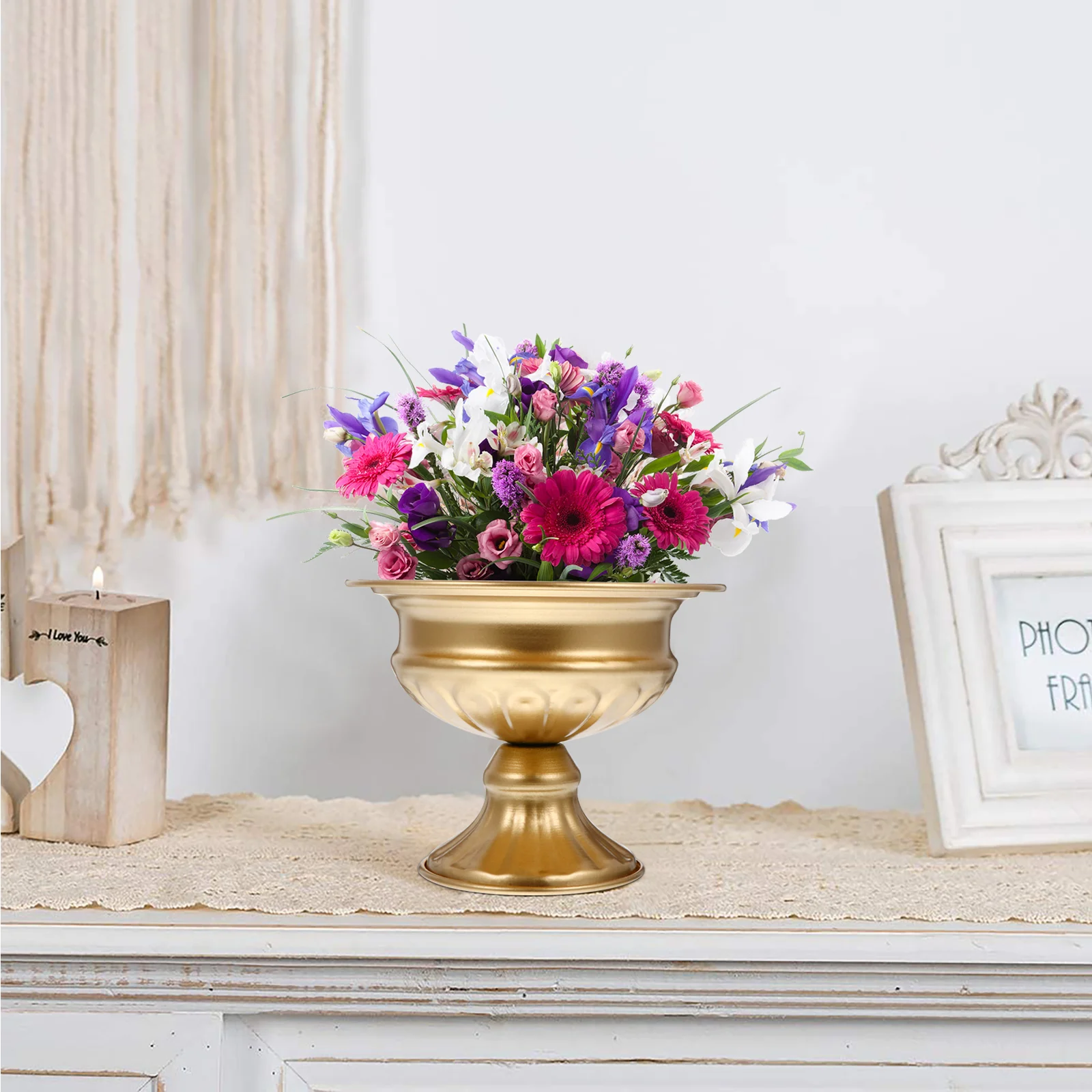 2 Pcs Pots for Plants Wrought Iron Vase Desktop Floral Tabletop Flower Vessel Retro Flowers Golden 3
