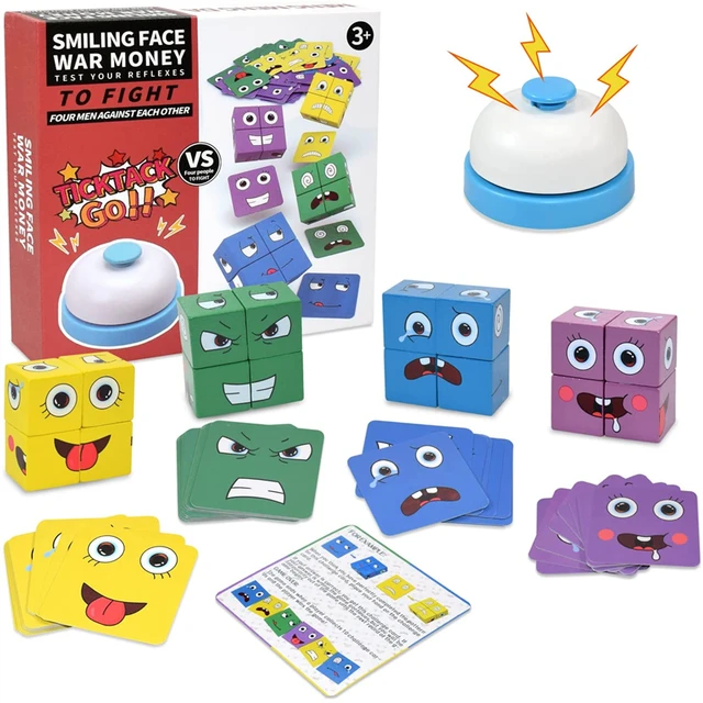 Quebra-cabeças infantil blocos de expressão madeira, montessori educativo,  mudança de face, combinação com pensamento, jogos de lógica, geométrico