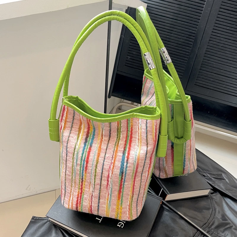 Casual Canvas Women Bucket Tote Bag New Large Capacity Ladies Shoulder Bags New Fashion Mobile Phone Women Handbags